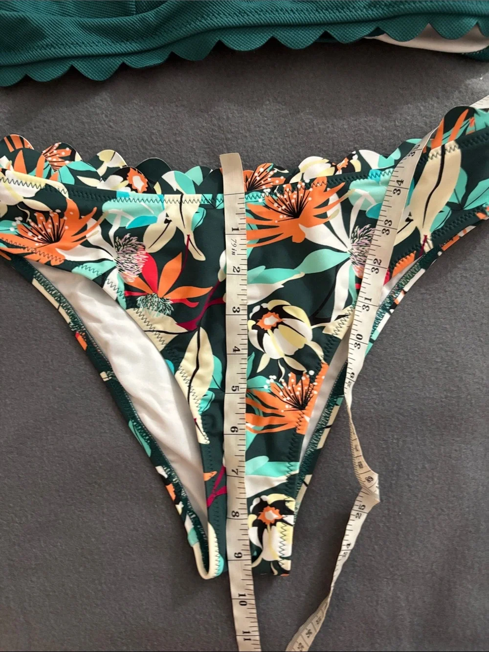 Scallop Trim Tropical Floral Bikini Set Green Medium